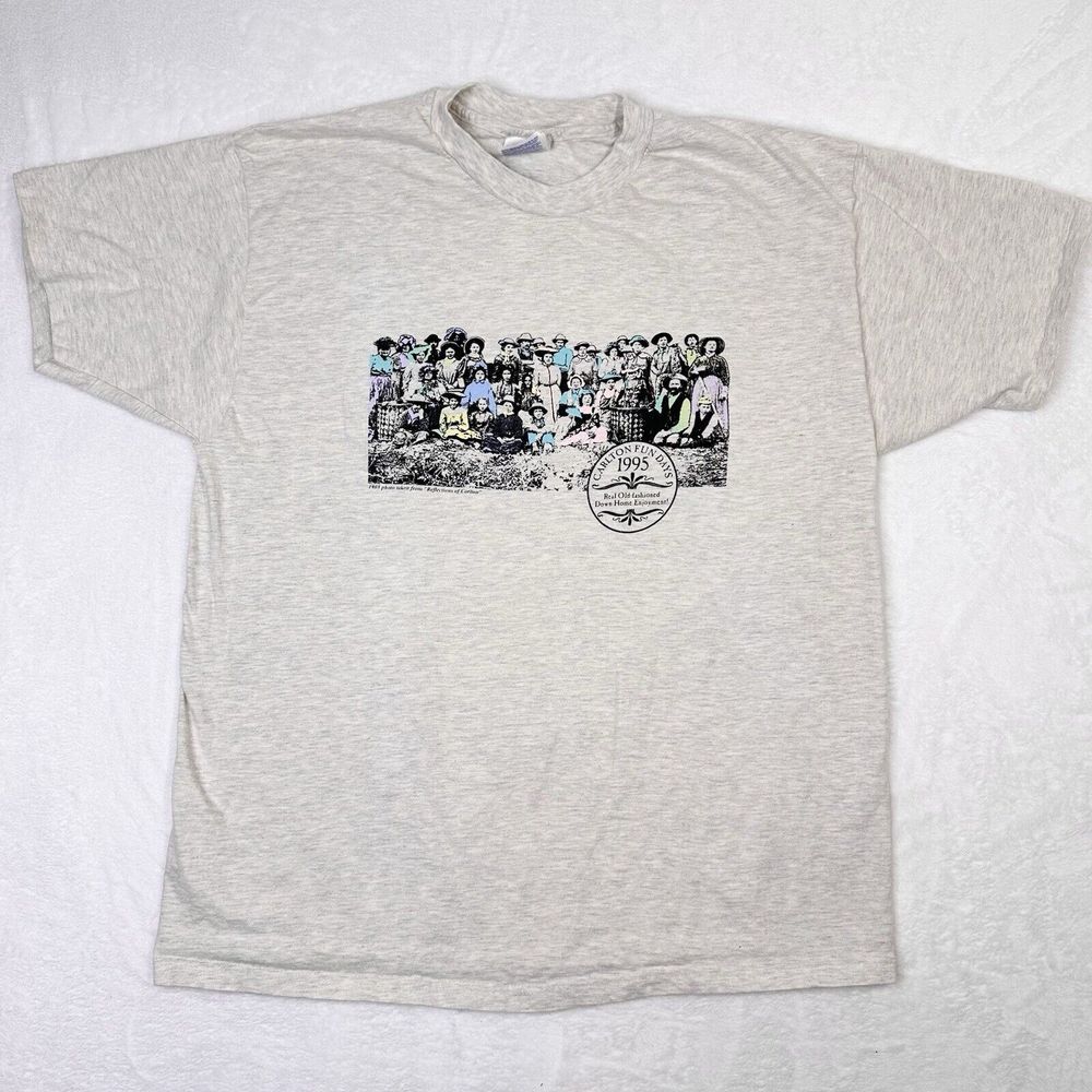 Hanes Graphic T-Shirt Mens XL Cream Heather Pioneer Prairie 1995 Fair 90s Single